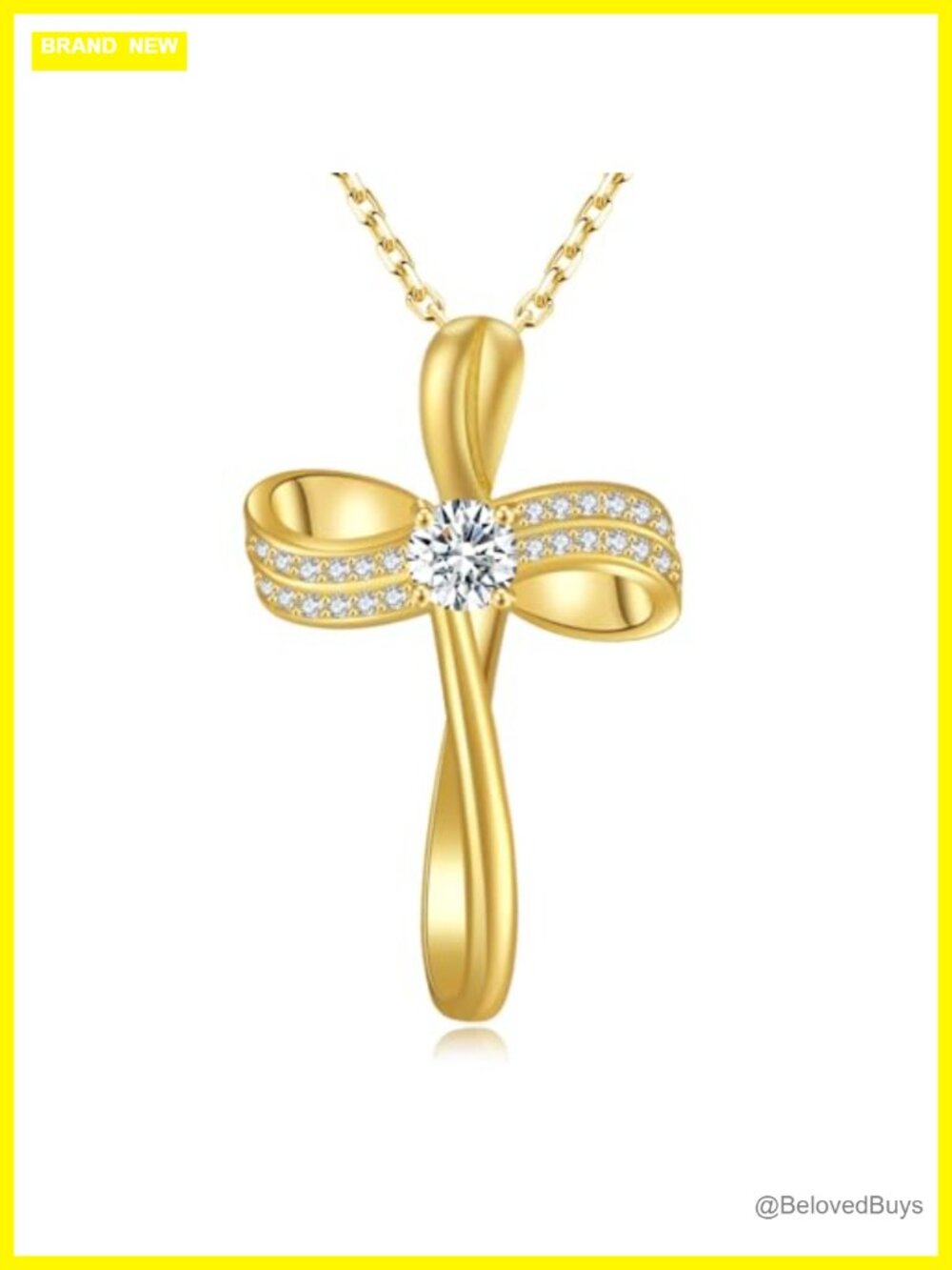 18K Gold Plated Cross Necklace S925 Sterling Silver CZ Pendant
